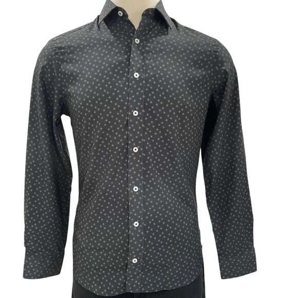 Nick Graham Black Dress Shirt Small Stretch Modern Fit Micro Print Long Sleeve - Picture 8 of 10
